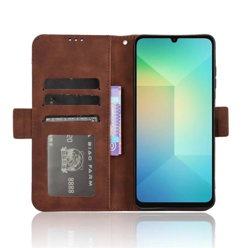 For Samsung Galaxy A06 4G / A06 5G Leather Case Phone Wallet Cover with Multiple Card Slots - Brown