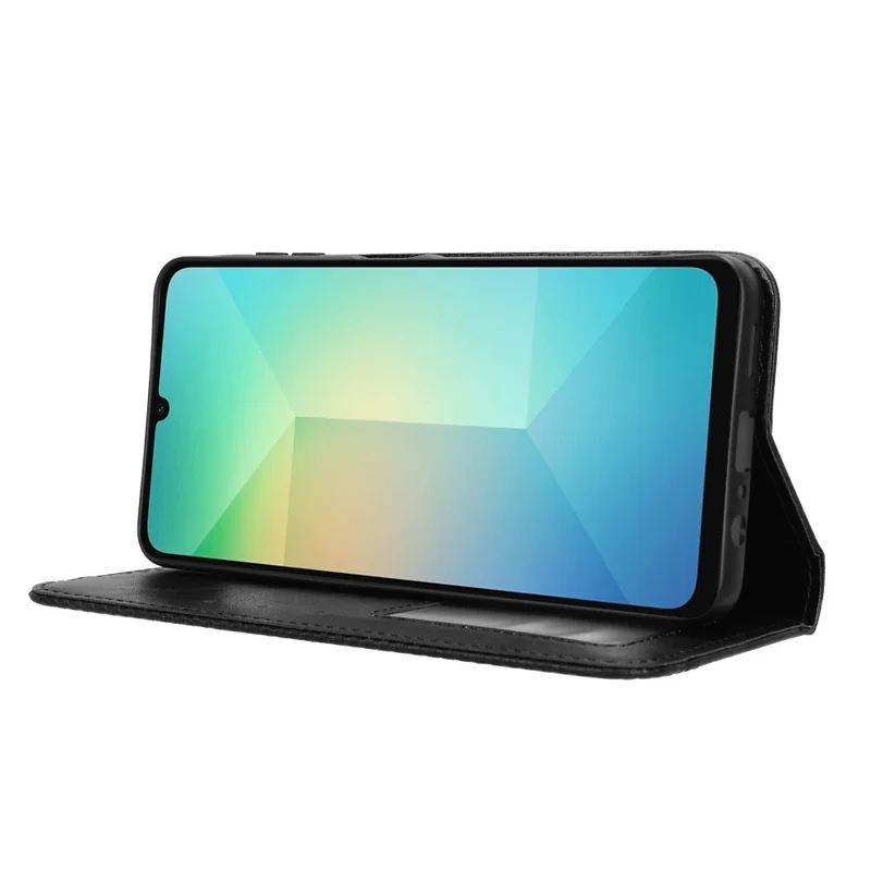 Funda de cuero para Samsung Galaxy A06, cartera, soporte, textura retro, funda para teléfono - negro