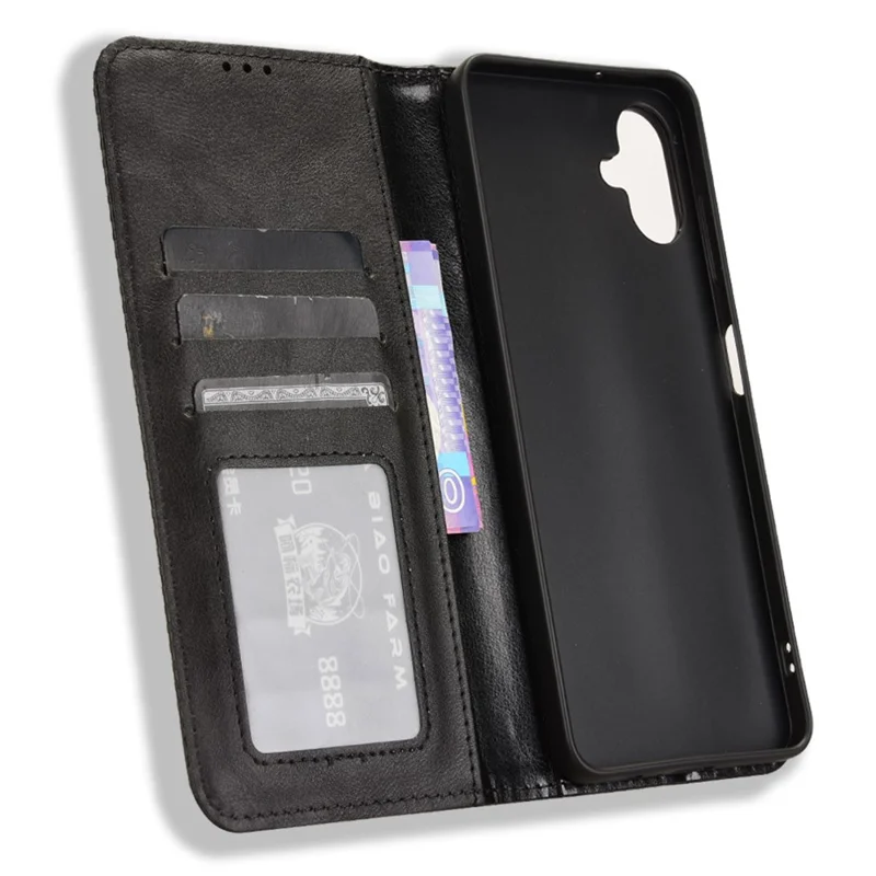 Funda de cuero para Samsung Galaxy A06, cartera, soporte, textura retro, funda para teléfono - negro
