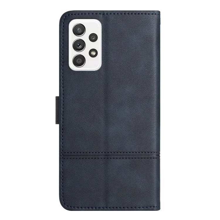 Для Samsung Galaxy A53 5G кожаный бумажник PU Business Phone Case Lines Imprinted Sand Flip Magnetic Protective Cover with Strap - Blue
