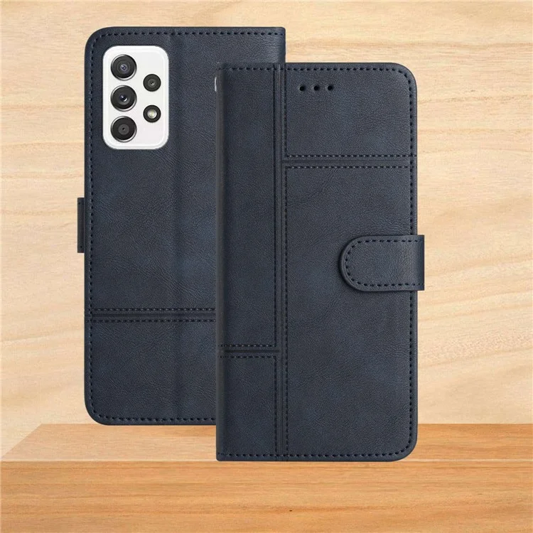 Для Samsung Galaxy A53 5G кожаный бумажник PU Business Phone Case Lines Imprinted Sand Flip Magnetic Protective Cover with Strap - Blue