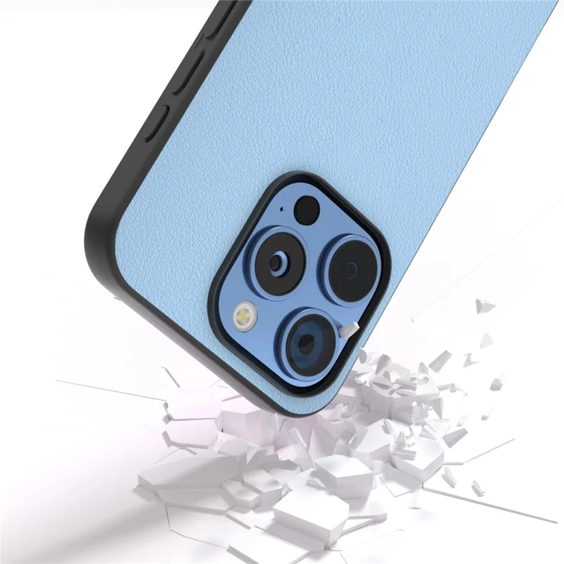 ABEEL For iPhone 16 Pro Max Case Anti-Scratch Genuine Cow Leather Back Phone Cover - Blue