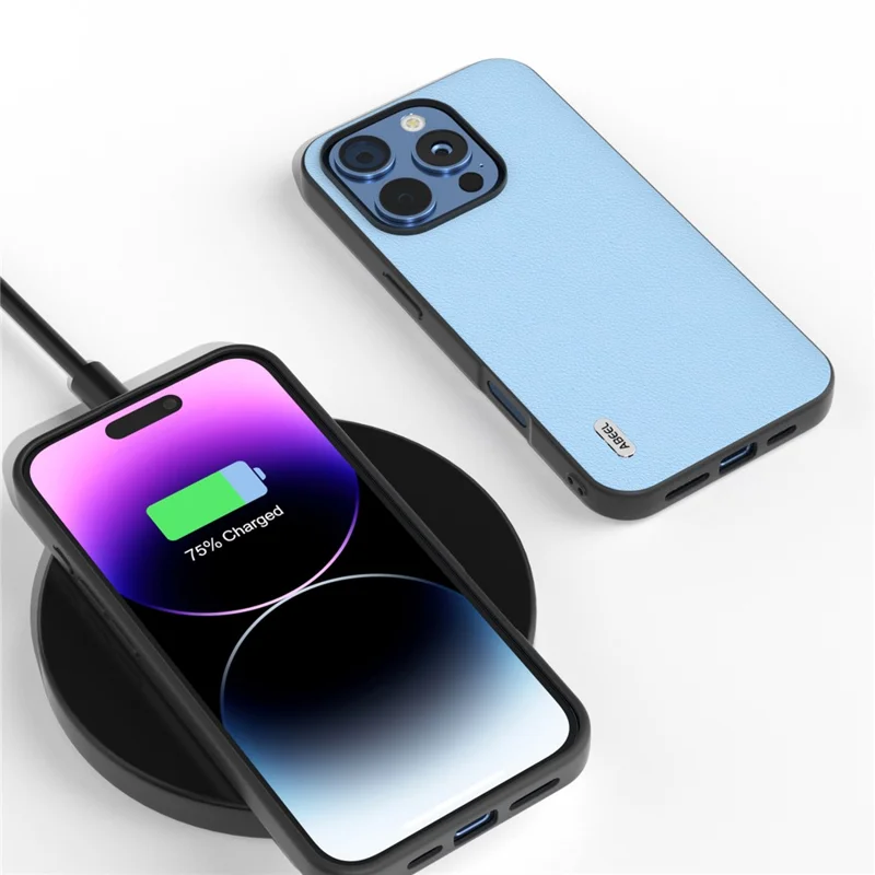 ABEEL For iPhone 16 Pro Max Case Anti-Scratch Genuine Cow Leather Back Phone Cover - Blue