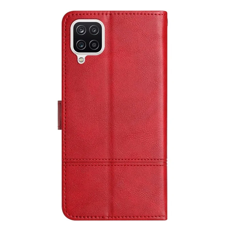 Pour Samsung Galaxy A22 4G (Version UE) Business Style Wallet Case Lines Imprinted PU Leather Folding Stand Magnetic Closure Protective Cover with Strap - Rouge