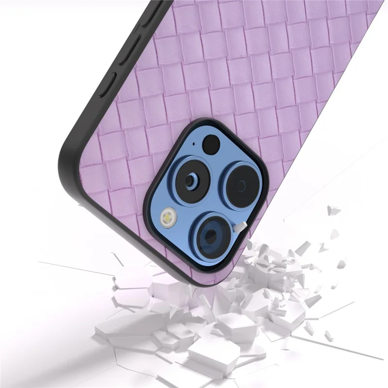Pour Iphone 16 Pro Max Case Texture Texture PU en Cuir en Cuir pc + Tpu Couverture de Téléphone Mobile Tpu - Violet