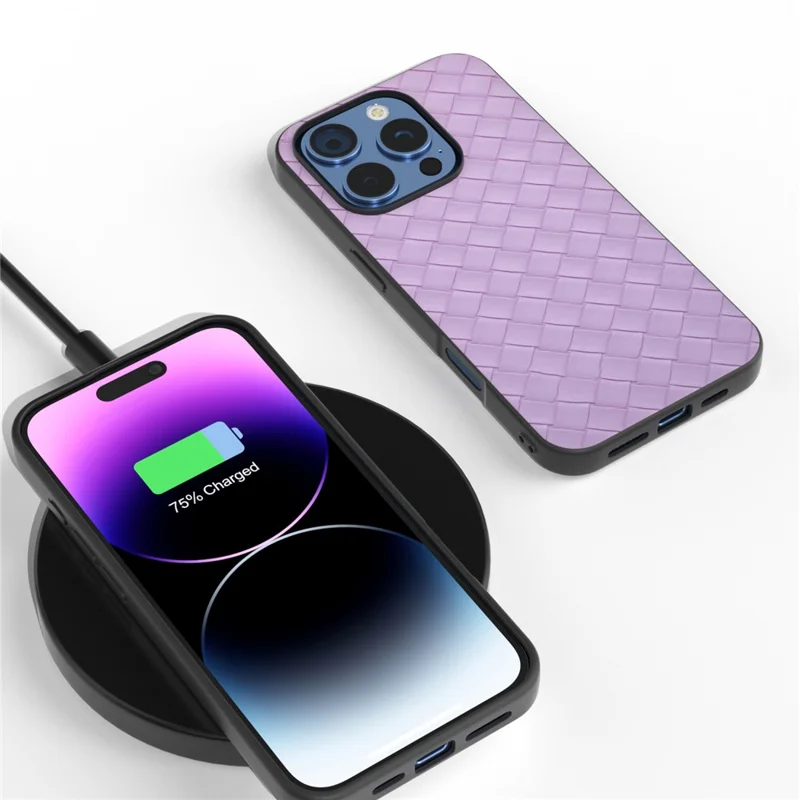 Pour Iphone 16 Pro Max Case Texture Texture PU en Cuir en Cuir pc + Tpu Couverture de Téléphone Mobile Tpu - Violet