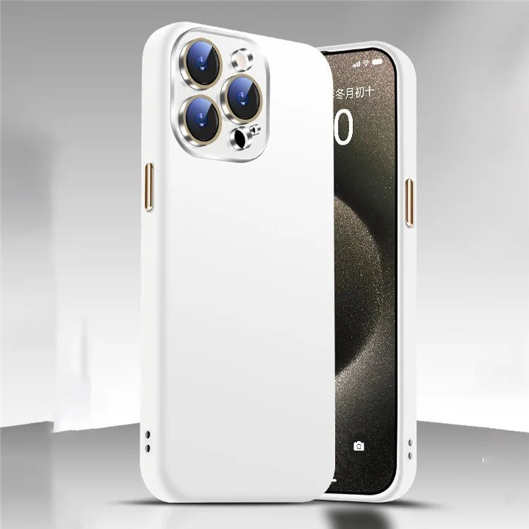 Per iPhone 15 Pro Custodia in silicone Skin-Touch Custodia protettiva con pellicola in vetro - Bianco
