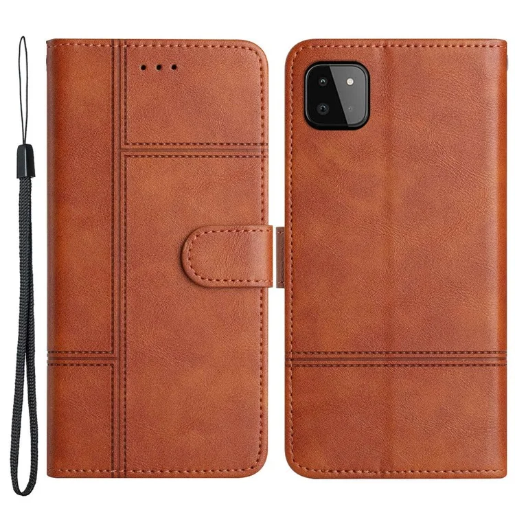Para Samsung Galaxy A22 5G (versión de la Ue) PU Cuero Folio Foliatra - Marrón
