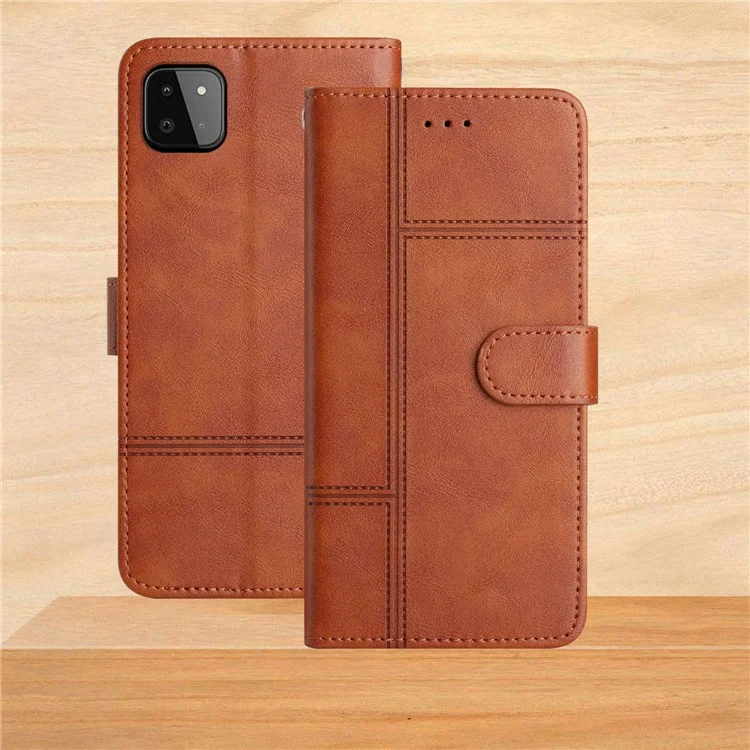Para Samsung Galaxy A22 5G (versión de la Ue) PU Cuero Folio Foliatra - Marrón