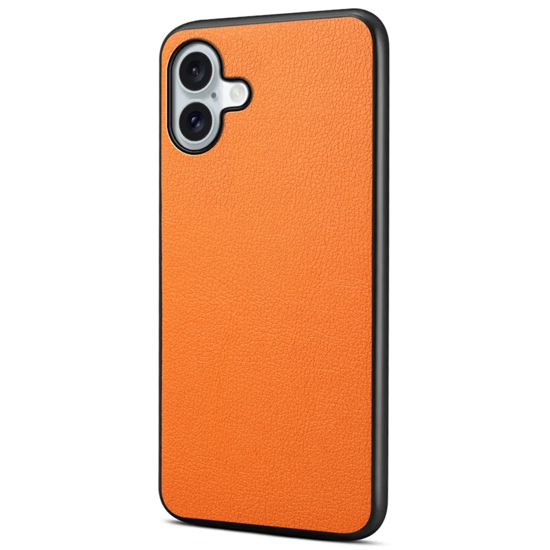 Für iPhone 16 Plus Hülle Leder beschichtet PC+TPU Anti-Kratzer Handyhülle - Orange