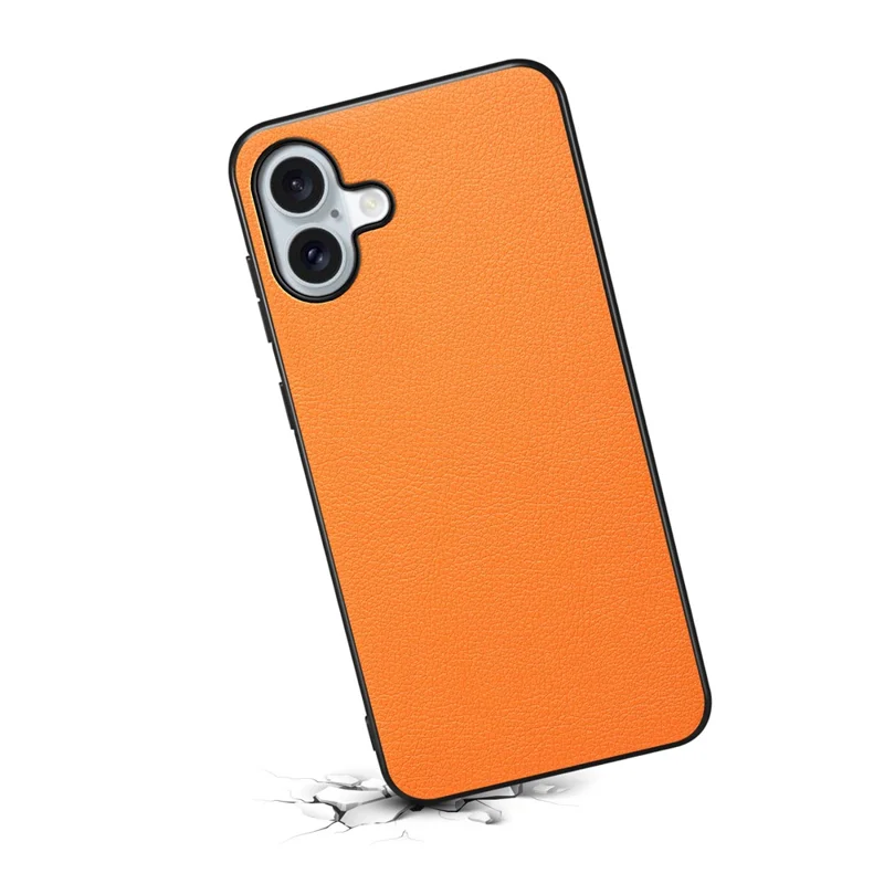 Für iPhone 16 Plus Hülle Leder beschichtet PC+TPU Anti-Kratzer Handyhülle - Orange