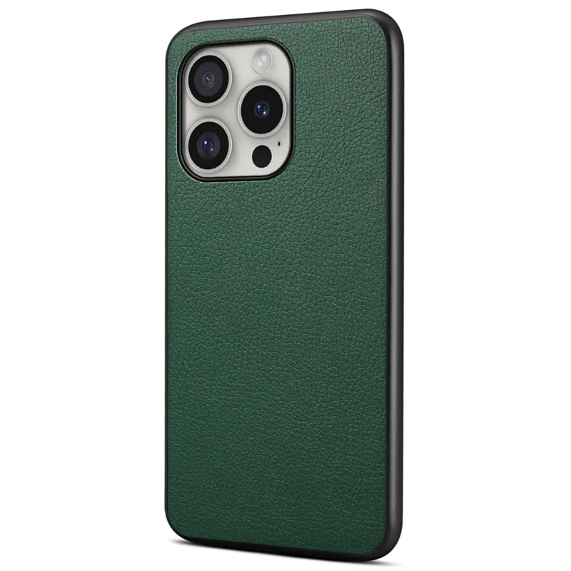 Per iPhone 16 Pro Case Leather Coated PC+TPU Anti-Scratch Phone Cover - Verde