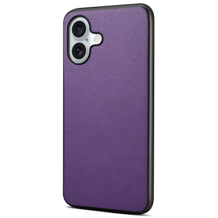 For iPhone 16 Case Leather Coated PC+TPU Anti-Scratch Phone Cover - Purple