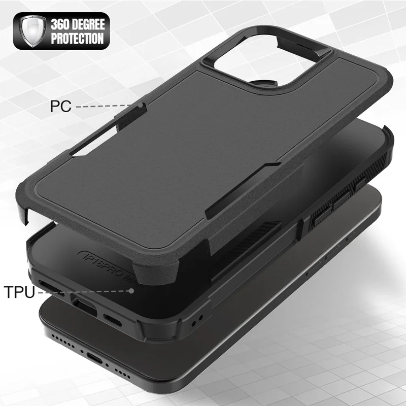 For iPhone 16 Pro Max Case 2-in-1 PC+TPU Shockproof Phone Cover - Black