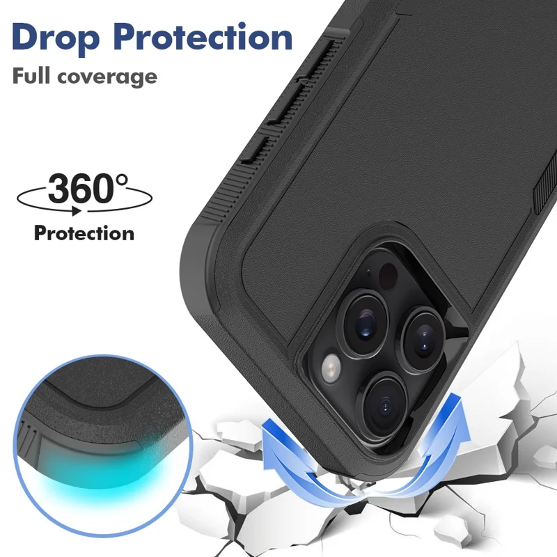 For iPhone 16 Pro Max Case 2-in-1 PC+TPU Shockproof Phone Cover - Black