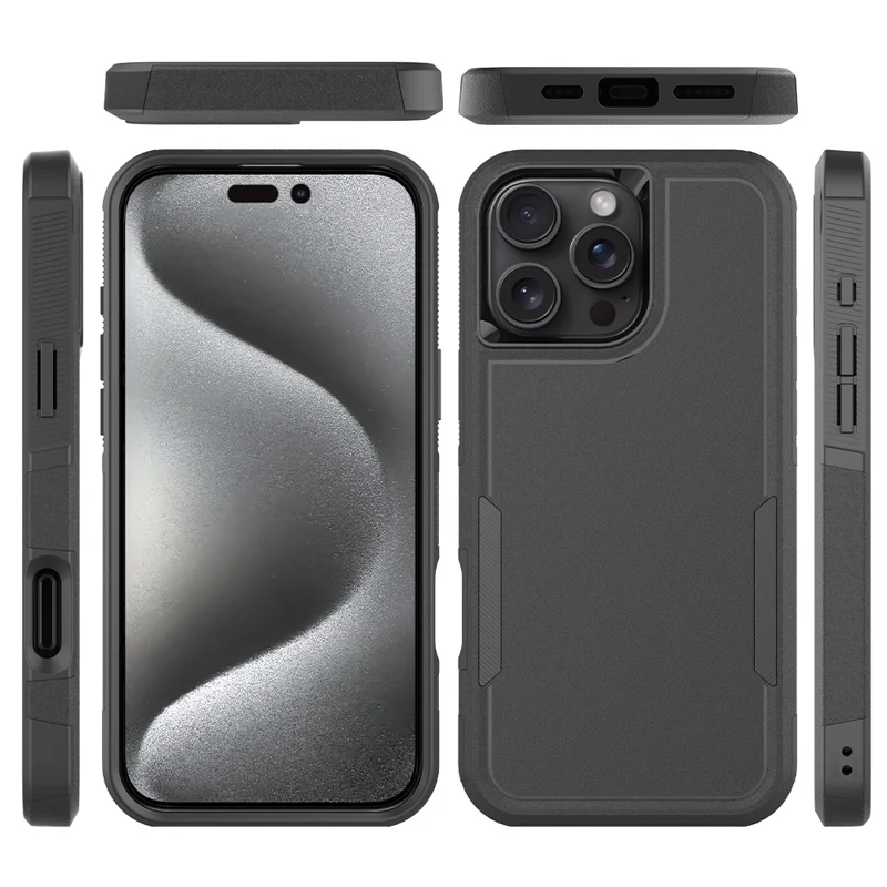 For iPhone 16 Pro Max Case 2-in-1 PC+TPU Shockproof Phone Cover - Black