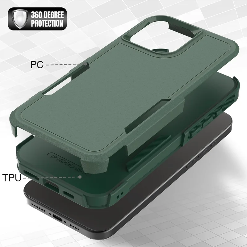 For iPhone 16 Pro Max Case 2-in-1 PC+TPU Shockproof Phone Cover - Dark Green