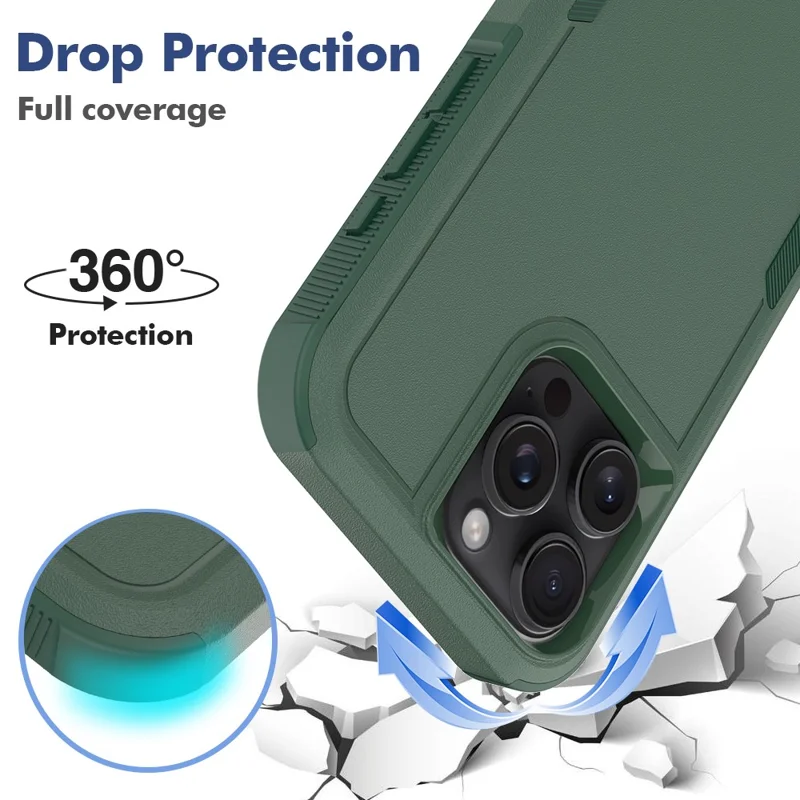 For iPhone 16 Pro Max Case 2-in-1 PC+TPU Shockproof Phone Cover - Dark Green
