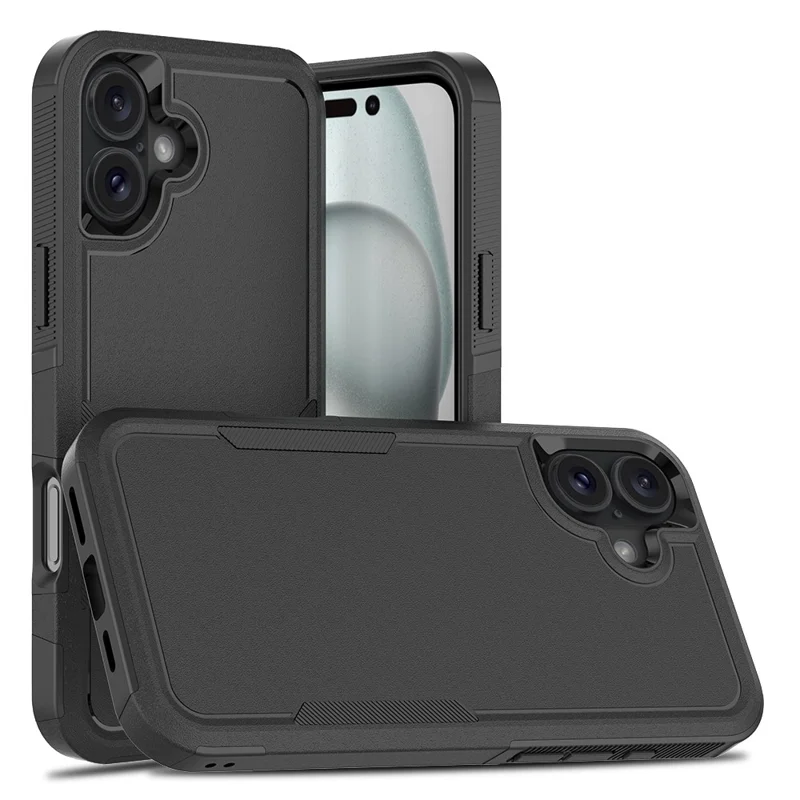 For iPhone 16 Plus Case 2-in-1 PC+TPU Shockproof Phone Cover - Black