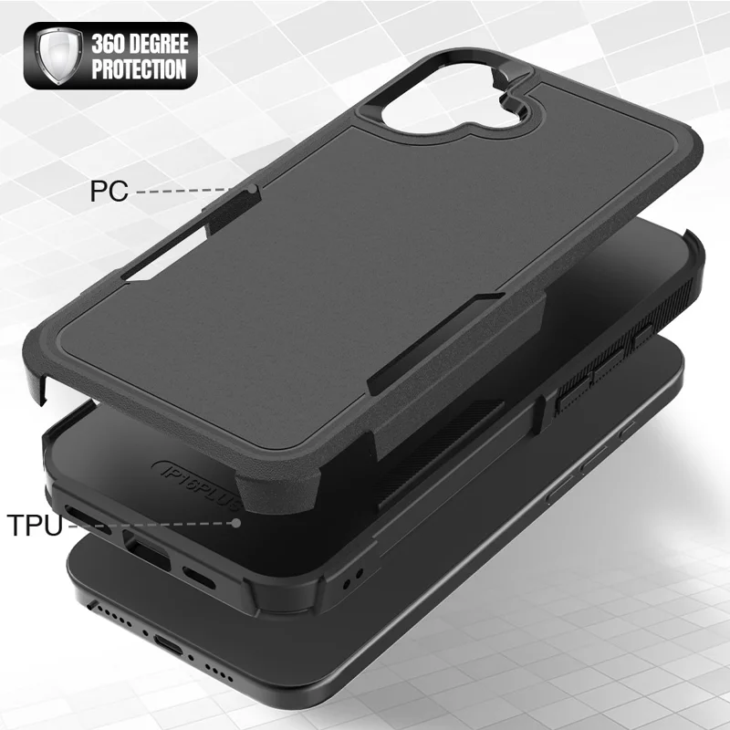 For iPhone 16 Plus Case 2-in-1 PC+TPU Shockproof Phone Cover - Black