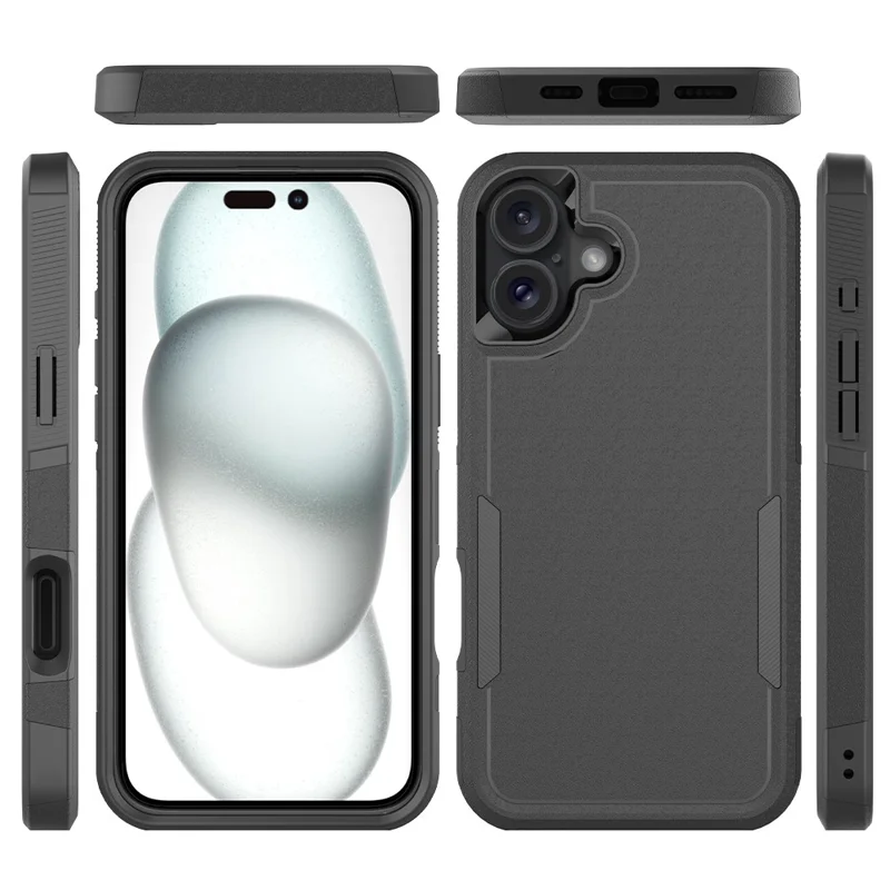 For iPhone 16 Plus Case 2-in-1 PC+TPU Shockproof Phone Cover - Black