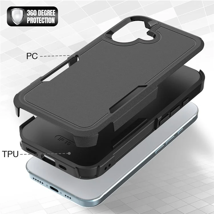 Para iPhone 16 Case 2-in-1 PC+TPU à prova de choques Capa de telefone - Preto