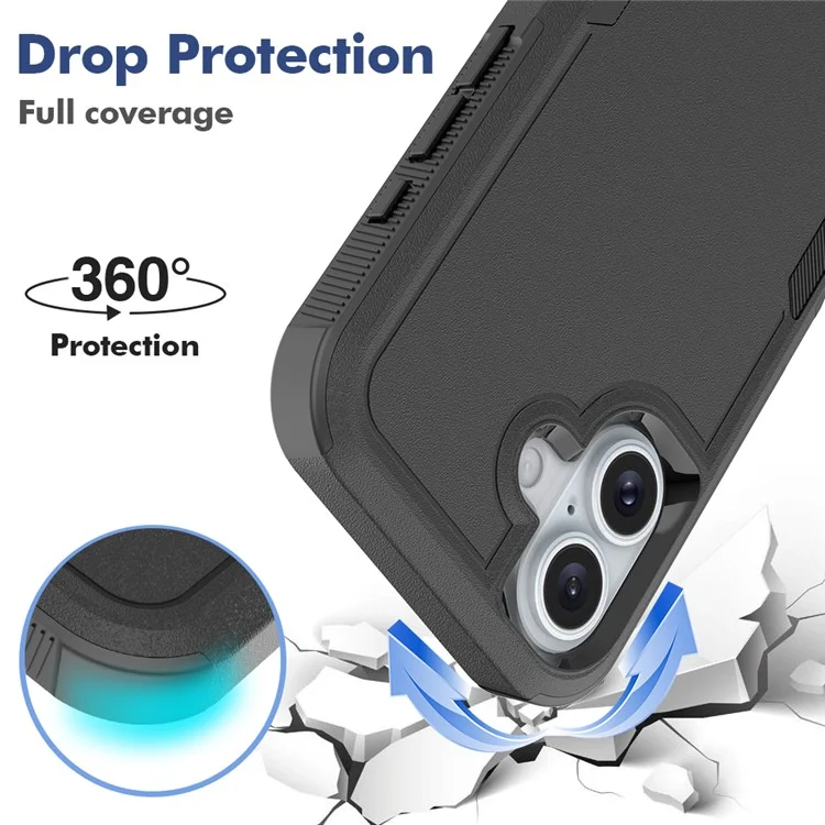 Para iPhone 16 Case 2-in-1 PC+TPU à prova de choques Capa de telefone - Preto