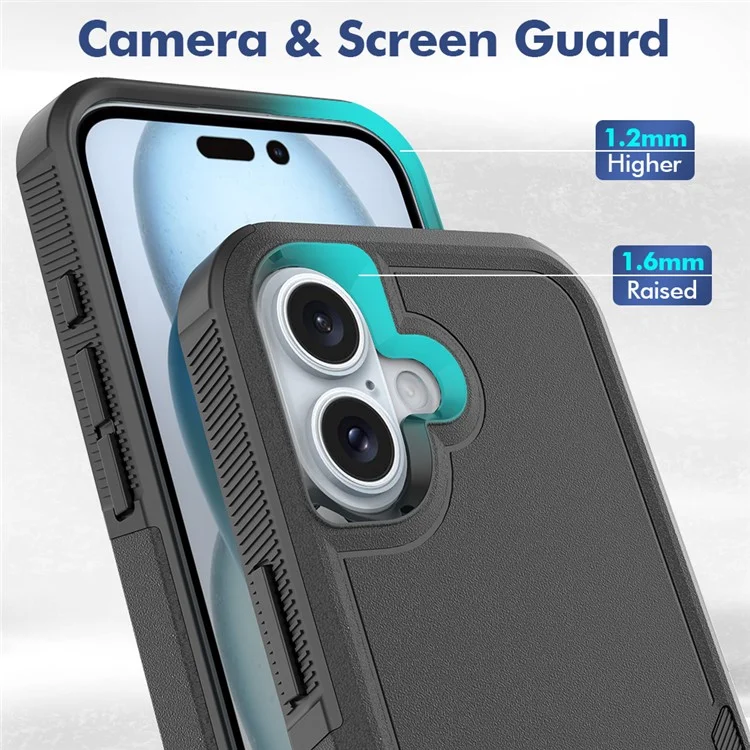 Para iPhone 16 Case 2-in-1 PC+TPU à prova de choques Capa de telefone - Preto