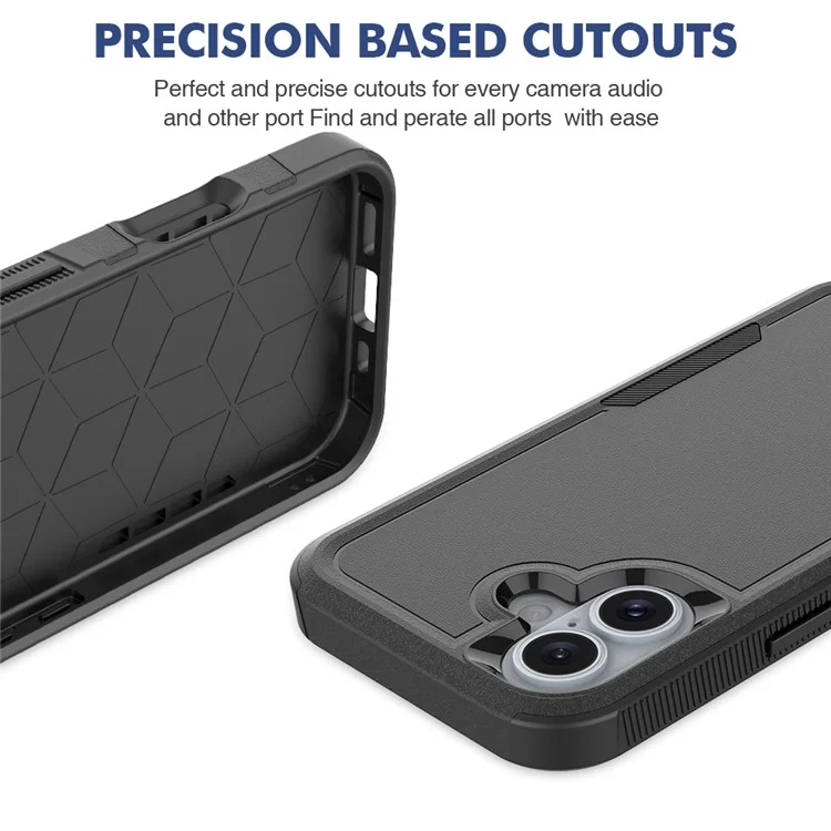 Para iPhone 16 Case 2-in-1 PC+TPU à prova de choques Capa de telefone - Preto