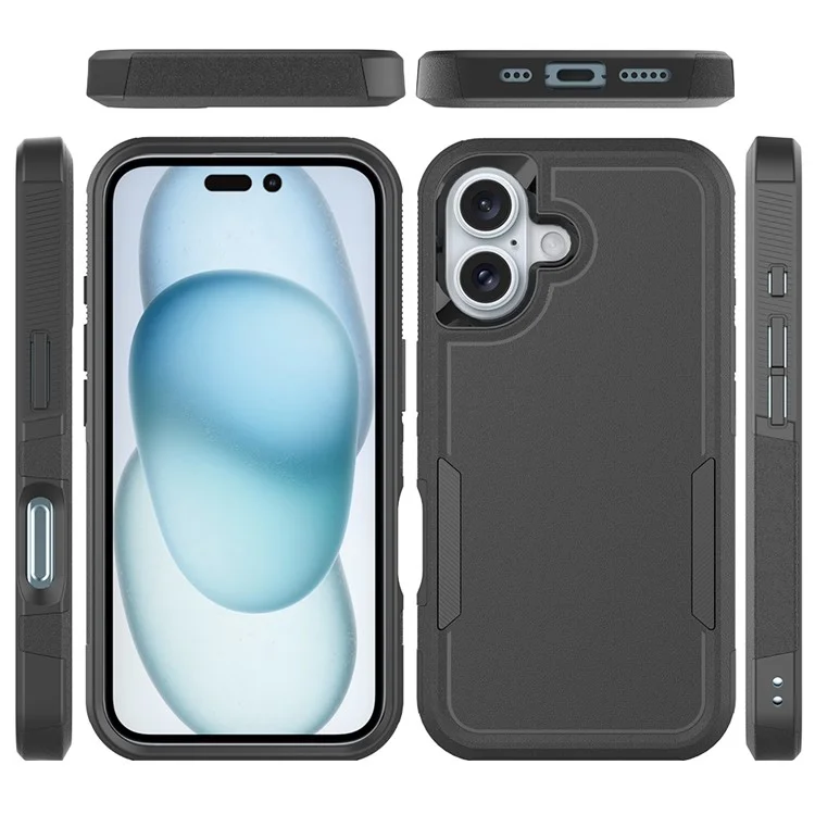Para iPhone 16 Case 2-in-1 PC+TPU à prova de choques Capa de telefone - Preto