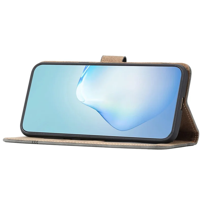 Für Samsung Galaxy A32 4G (EU-Version) PU-Leder Geschäftsfall Linien geprägt Ständer Folio Flip Brieftasche Cover mit Riemen - Schwarz