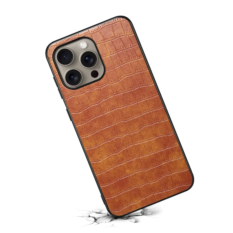 Für iPhone 16 Pro Max Hülle Krokoledertextur Leder beschichtet PC+TPU Handyhülle - Braun
