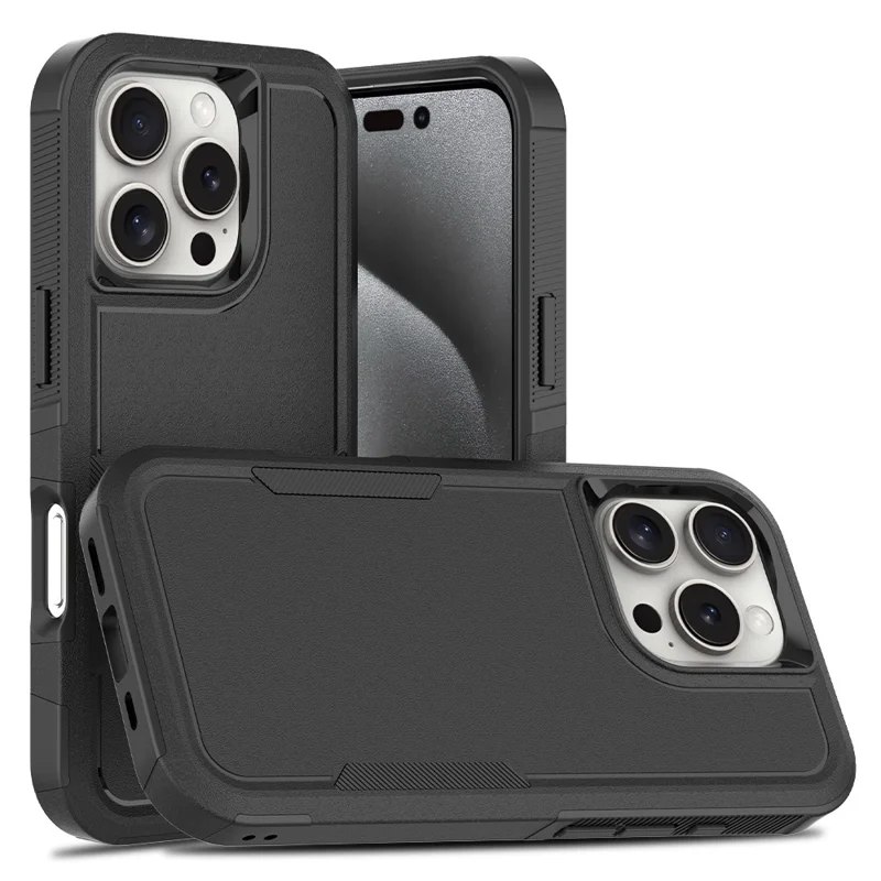 Voor iPhone 16 Pro hoesje 2-in-1 PC+TPU Schokbestendige telefoonhoes - Zwart