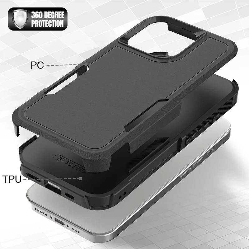 Voor iPhone 16 Pro hoesje 2-in-1 PC+TPU Schokbestendige telefoonhoes - Zwart