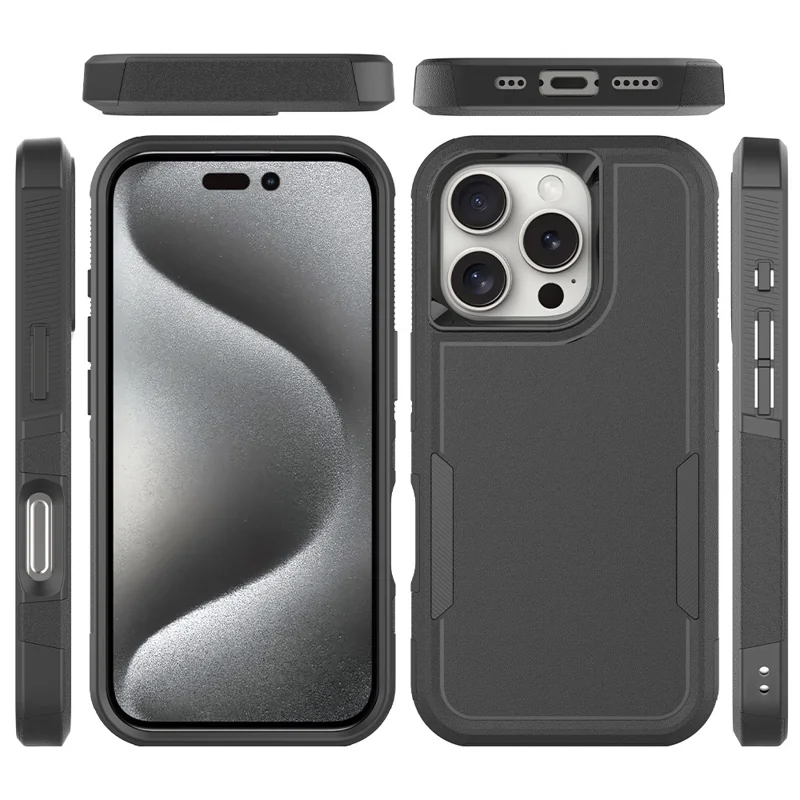 Voor iPhone 16 Pro hoesje 2-in-1 PC+TPU Schokbestendige telefoonhoes - Zwart