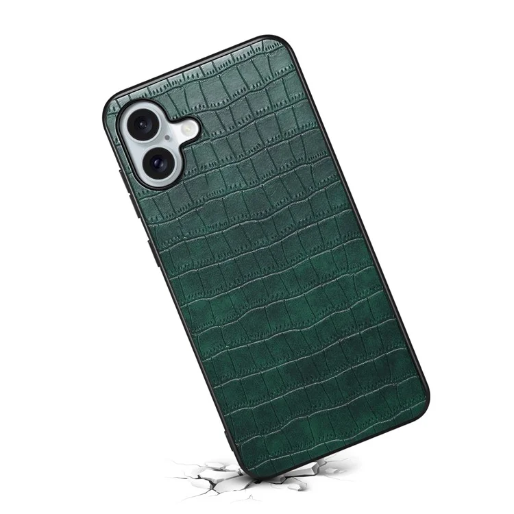 Para Iphone 16 Plus Case Crocodile Textura pc Con Recubrimiento de Cuero+tpu Tepular - Verde
