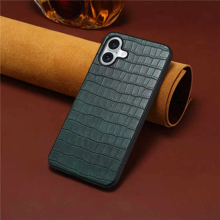 Para Iphone 16 Plus Case Crocodile Textura pc Con Recubrimiento de Cuero+tpu Tepular - Verde
