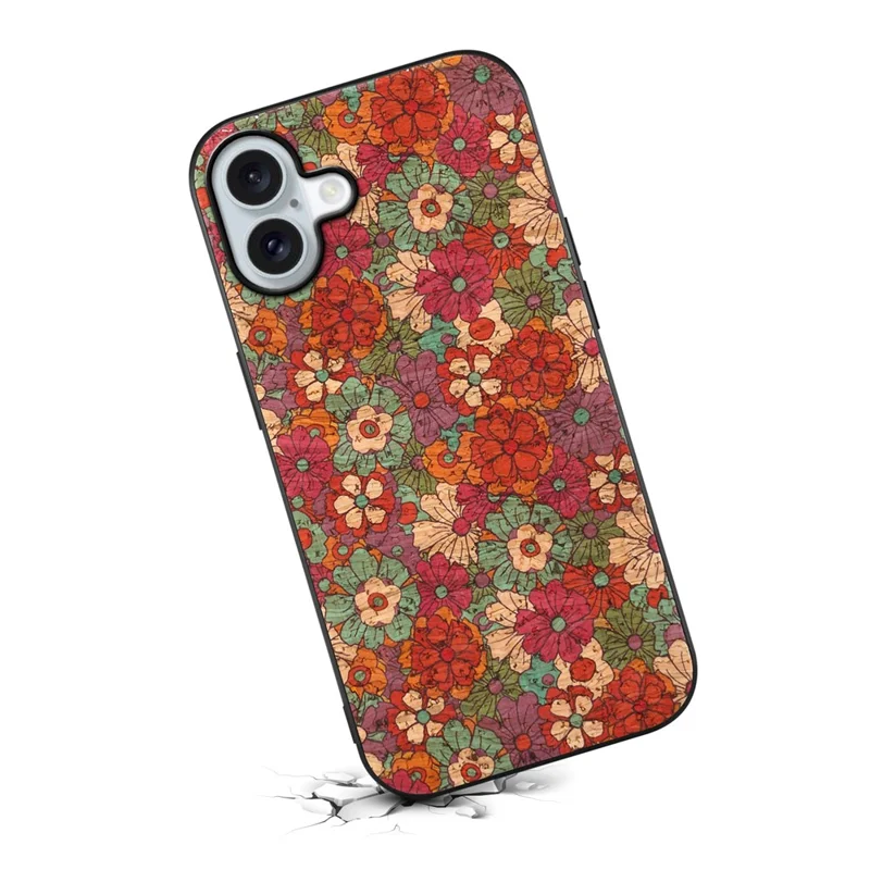 Para Iphone 16 Plus Case Prinha de Flores PU Pu+pc+tpu Tampa do Telefone - Verão / Vermelho