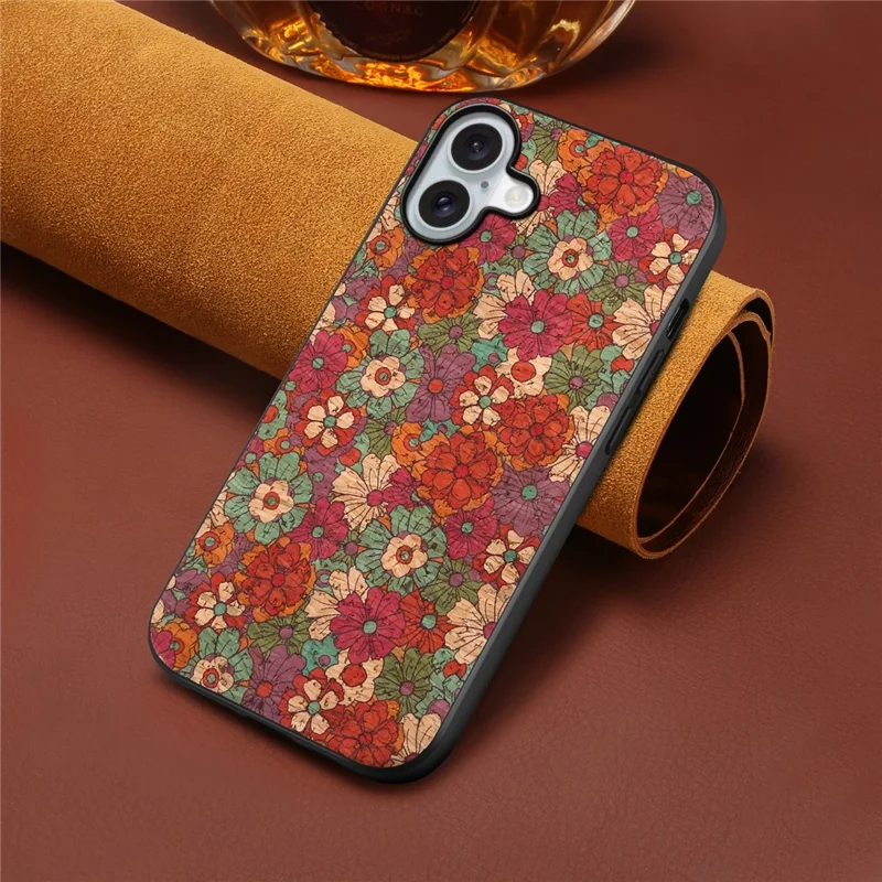 Para Iphone 16 Plus Case Prinha de Flores PU Pu+pc+tpu Tampa do Telefone - Verão / Vermelho