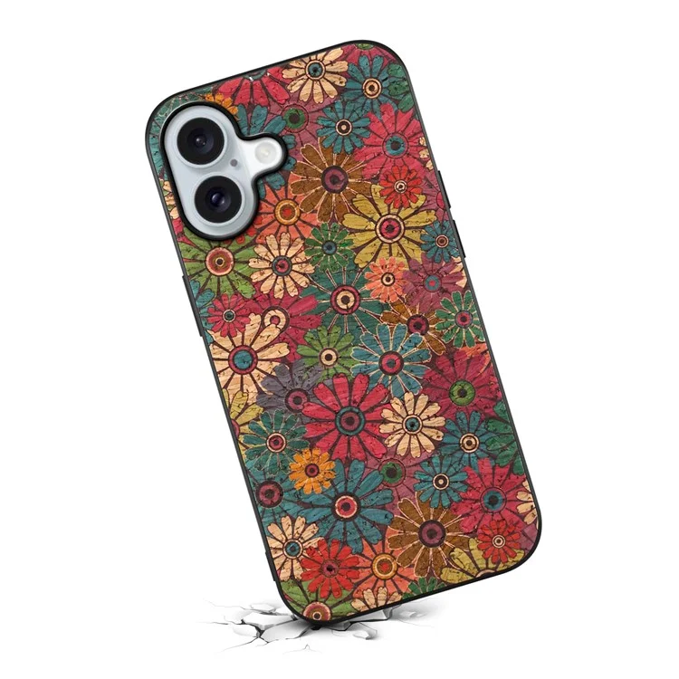 For iPhone 16 Case Flower Print PU Leather+PC+TPU Phone Cover - Spring / Green