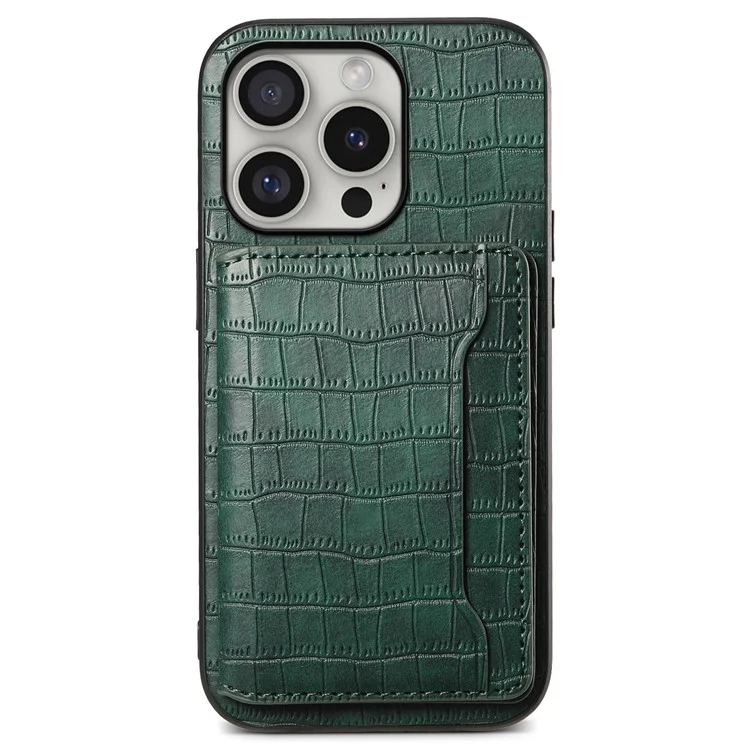 Для Iphone 16 Pro Case Держатель Карты Kickstand Crocodile Текстура - Зеленый
