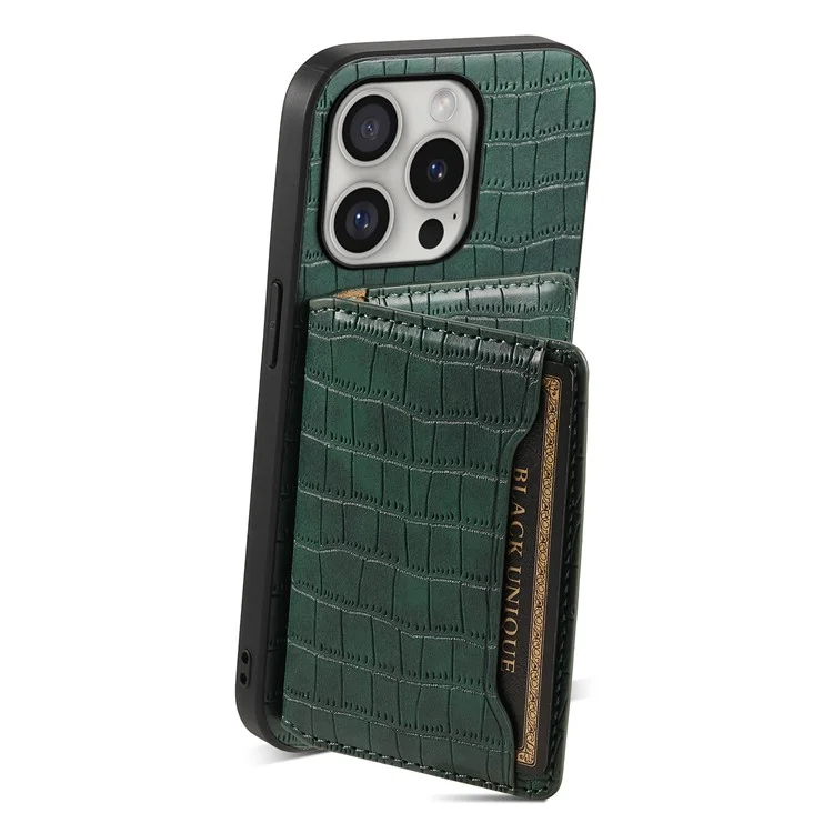 Для Iphone 16 Pro Case Держатель Карты Kickstand Crocodile Текстура - Зеленый