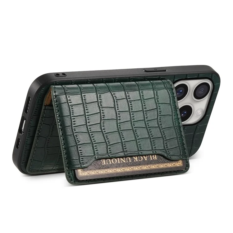 Для Iphone 16 Pro Case Держатель Карты Kickstand Crocodile Текстура - Зеленый