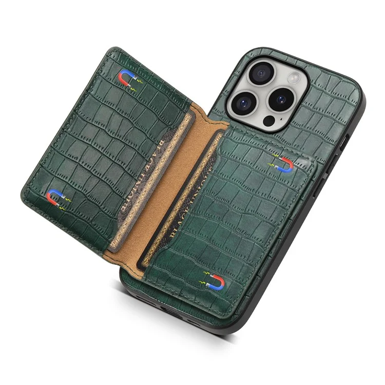 Для Iphone 16 Pro Case Держатель Карты Kickstand Crocodile Текстура - Зеленый