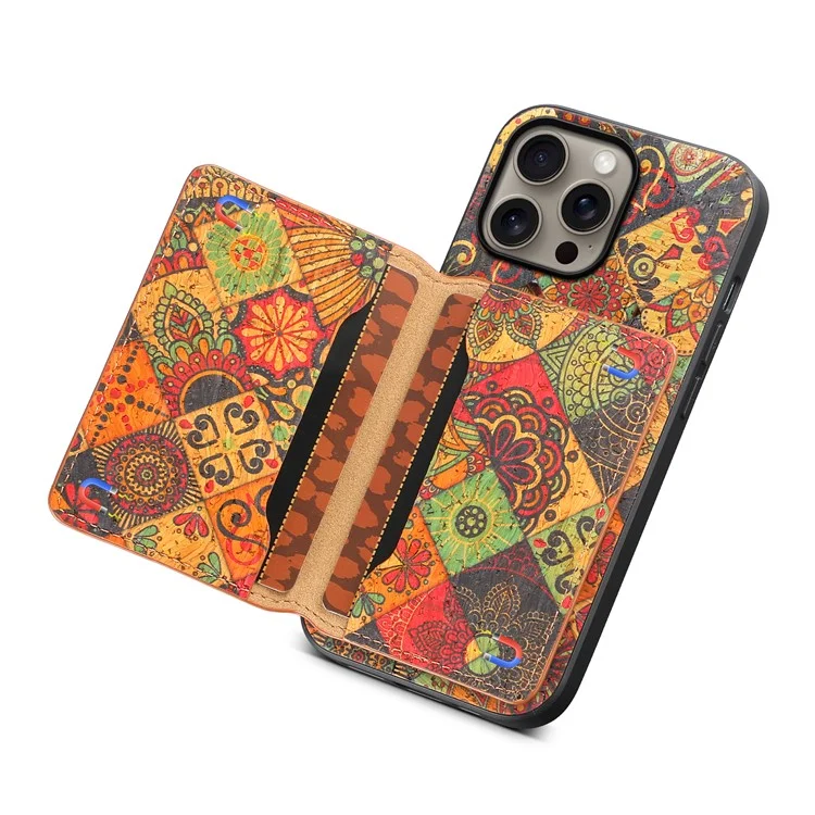 For iPhone 16 Pro Max Case Flower Print Leather+PC+TPU Cover with Card Holder Kickstand - Autumn / Yellow