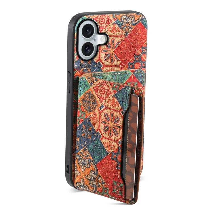 Per iPhone 16 Plus Custodia Fiore Stampa Pelle+PC+TPU Cover con Porta Carte Supporto - Inverno / Blu