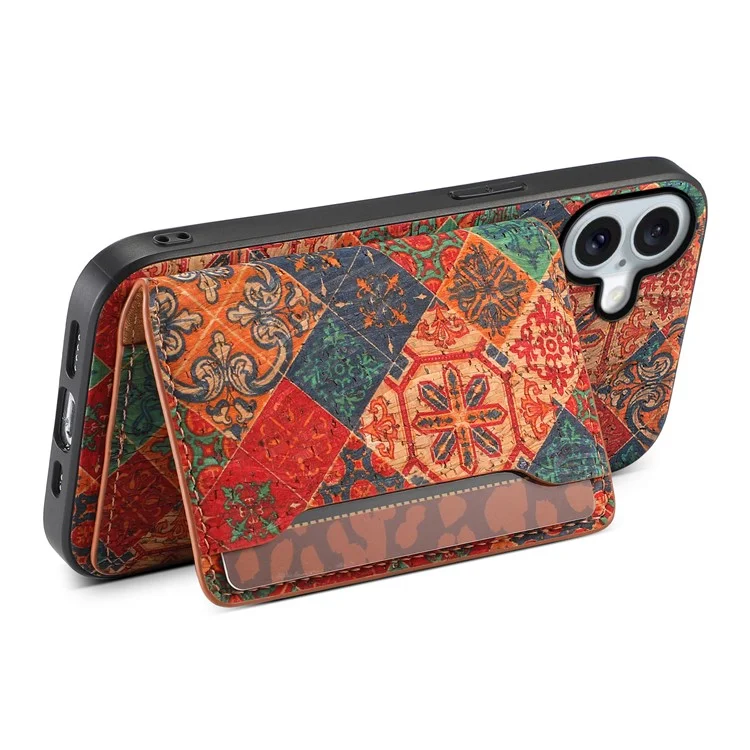 Per iPhone 16 Plus Custodia Fiore Stampa Pelle+PC+TPU Cover con Porta Carte Supporto - Inverno / Blu