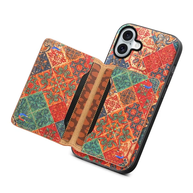 Per iPhone 16 Plus Custodia Fiore Stampa Pelle+PC+TPU Cover con Porta Carte Supporto - Inverno / Blu