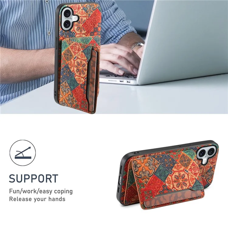 Per iPhone 16 Plus Custodia Fiore Stampa Pelle+PC+TPU Cover con Porta Carte Supporto - Inverno / Blu