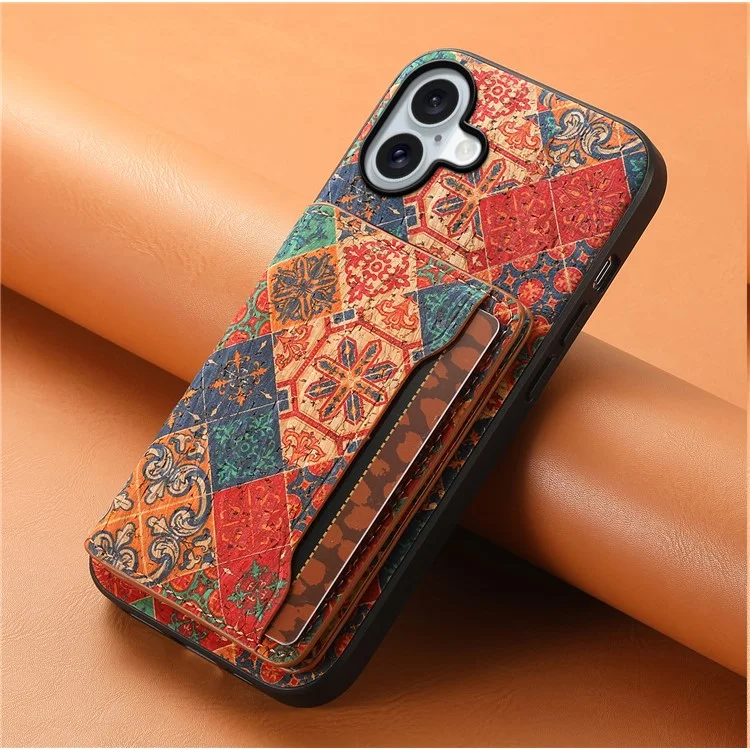 Per iPhone 16 Plus Custodia Fiore Stampa Pelle+PC+TPU Cover con Porta Carte Supporto - Inverno / Blu